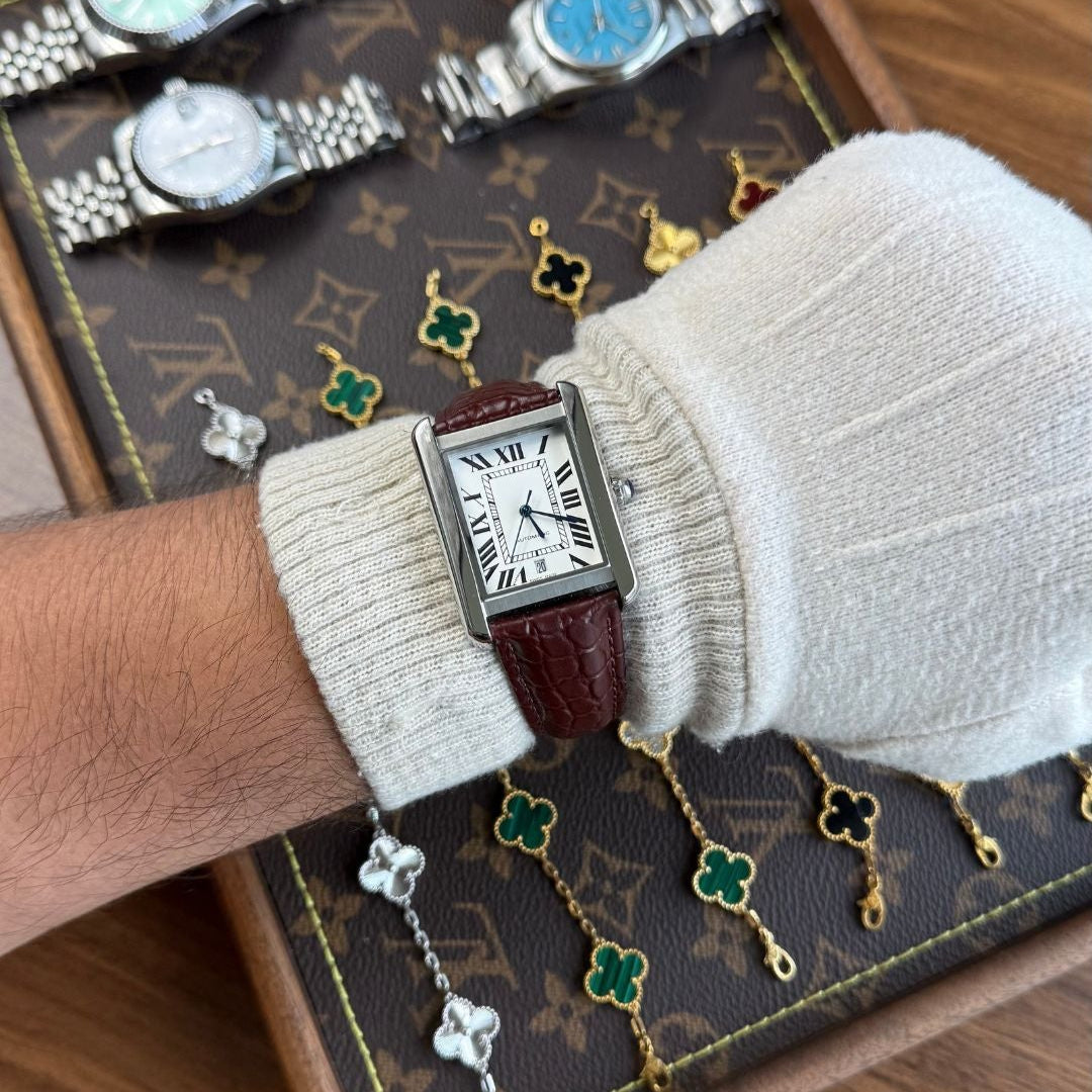 Tank Steel – White Dial Vine Leather Strap