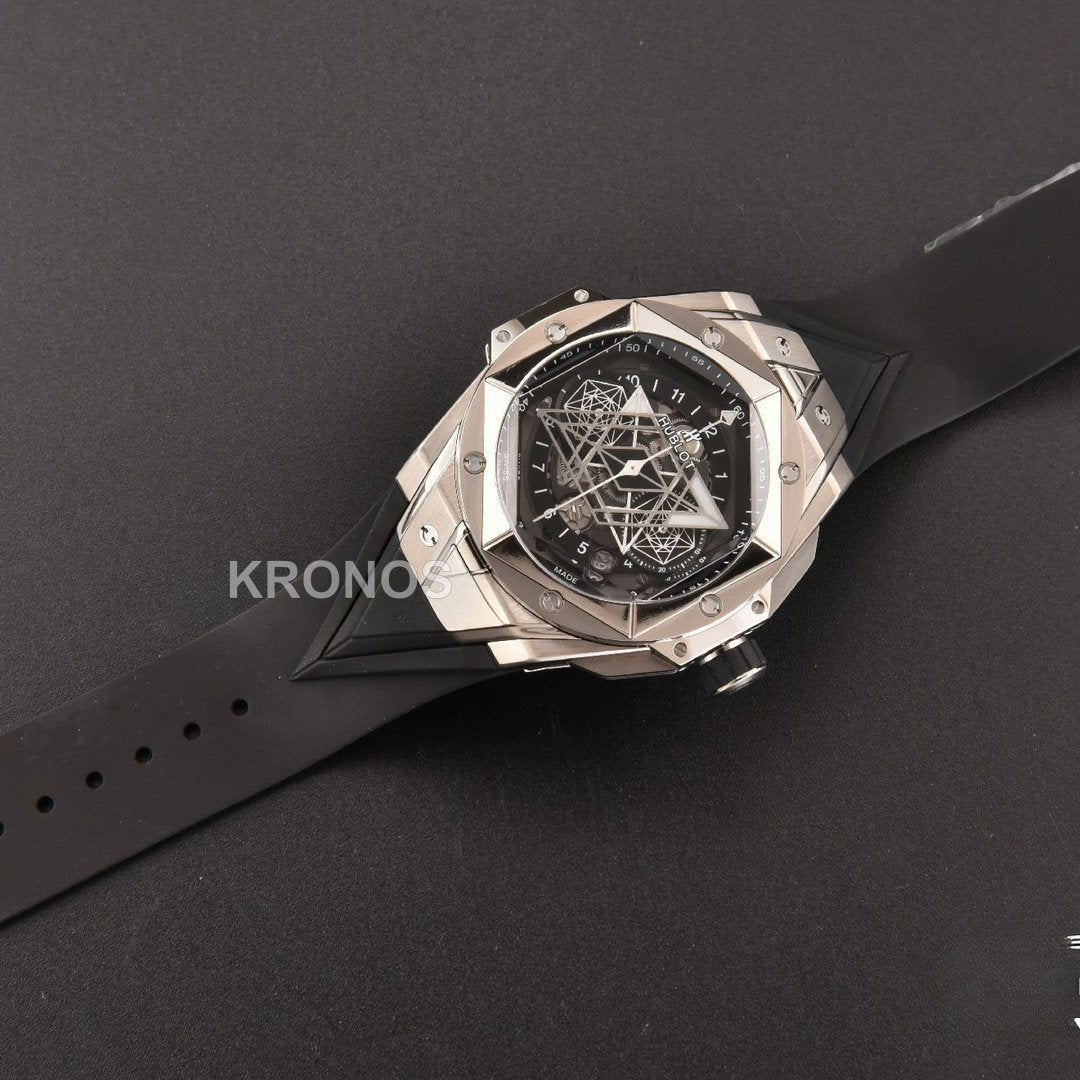 Big Bang Sang Bleu II Chrono 45mm Black Skeleton Dial Black Hub1240 - Authentic Movement