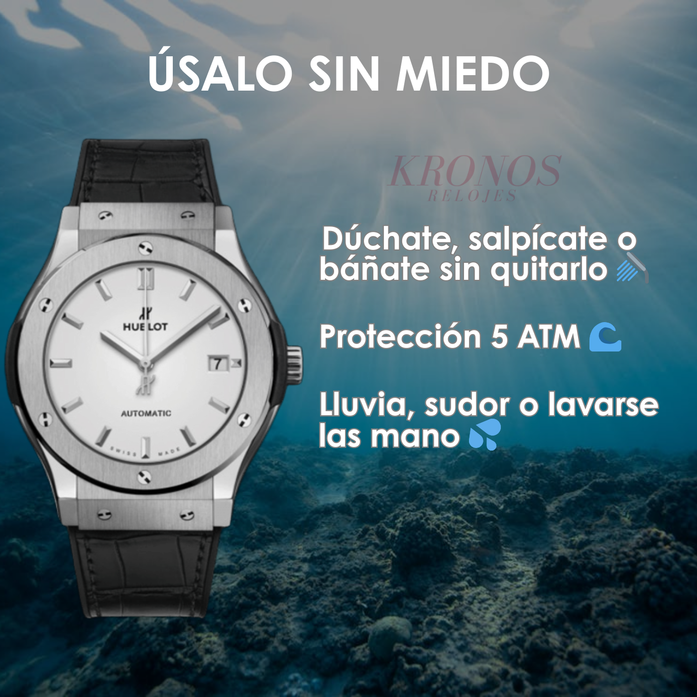 Classic Fusion Steel – White Dial Leather Strap Hublot Type