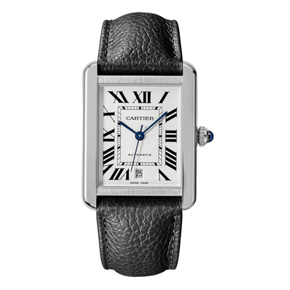 Tank Steel – White Dial Leather Strap Cartier Type