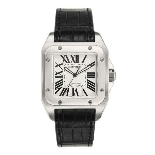 Santos Steel – White Dial Leather Strap Tipo Santos