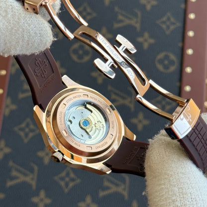 Aquanaut Rose Gold – Coffee Dial Rubber Strap Patek Type