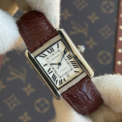 Tank Steel – White Dial Vine Leather Strap
