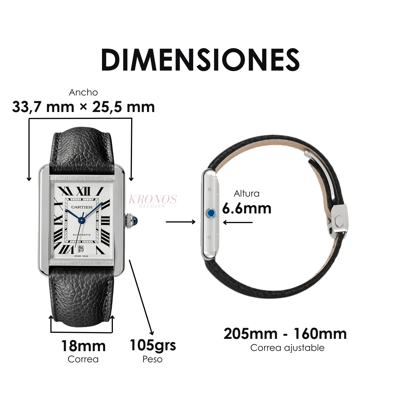 Tank Steel – White Dial Leather Strap Cartier Type