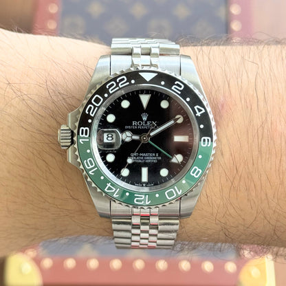 GMT-Master II "Sprite" Oystersteel -  Black Dial Black & Green Bezel Jubilee