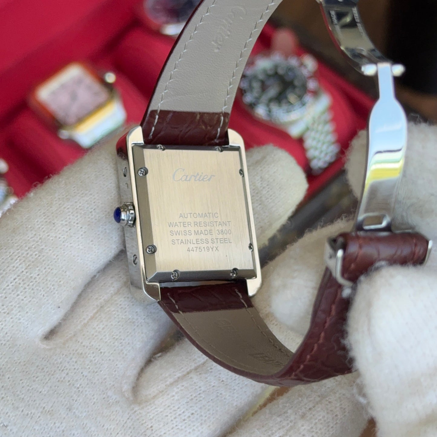 Tank Steel – White Dial Vine Leather Strap Type Cartier