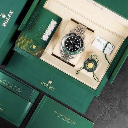 GMT-Master II "Sprite" Oystersteel -  Black Dial Black & Green Bezel Jubilee