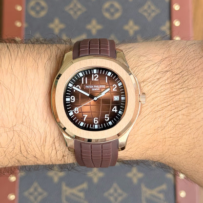 Aquanaut Rose Gold – Coffee Dial Rubber Strap Patek Type