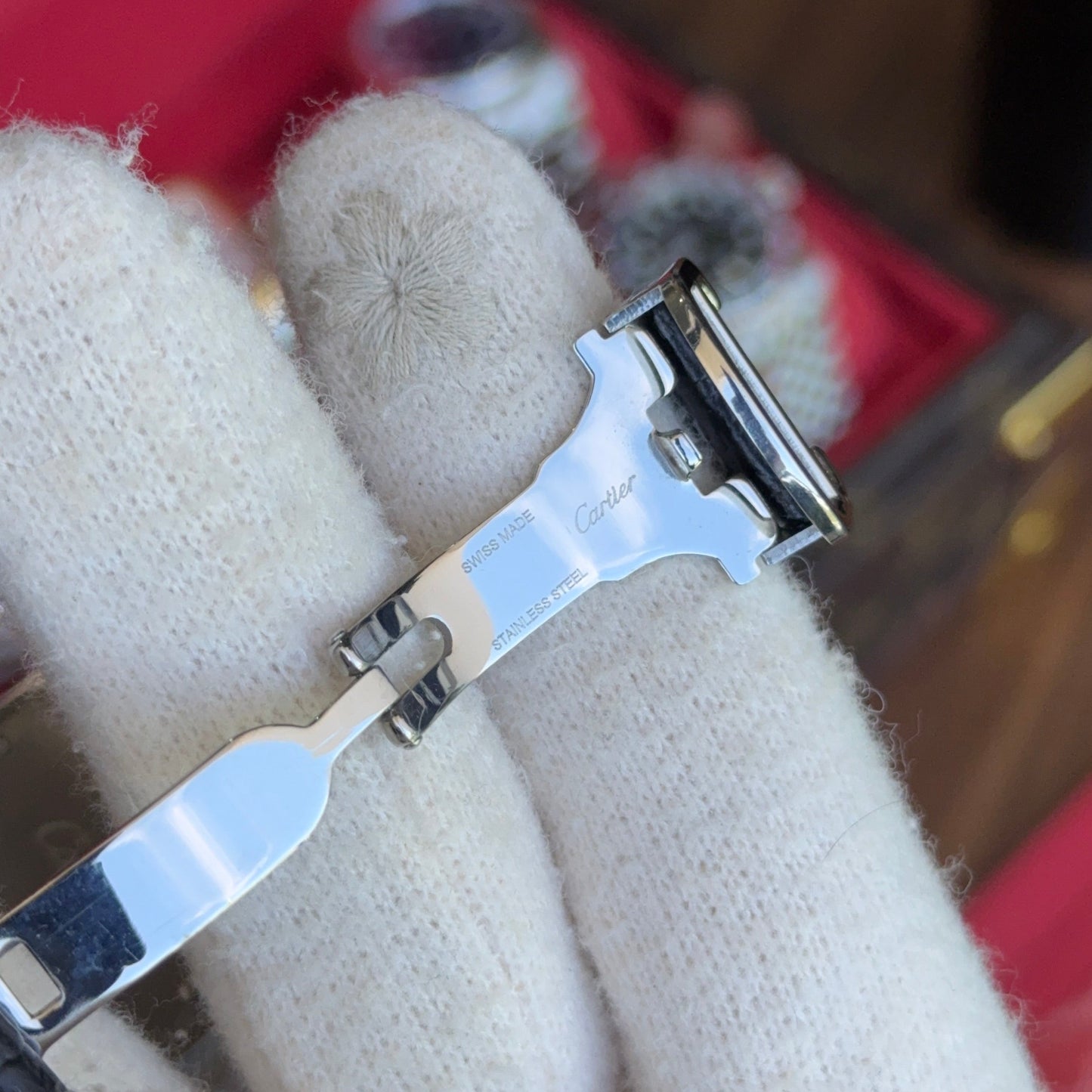 Tank Steel – White Dial Leather Strap Cartier Type