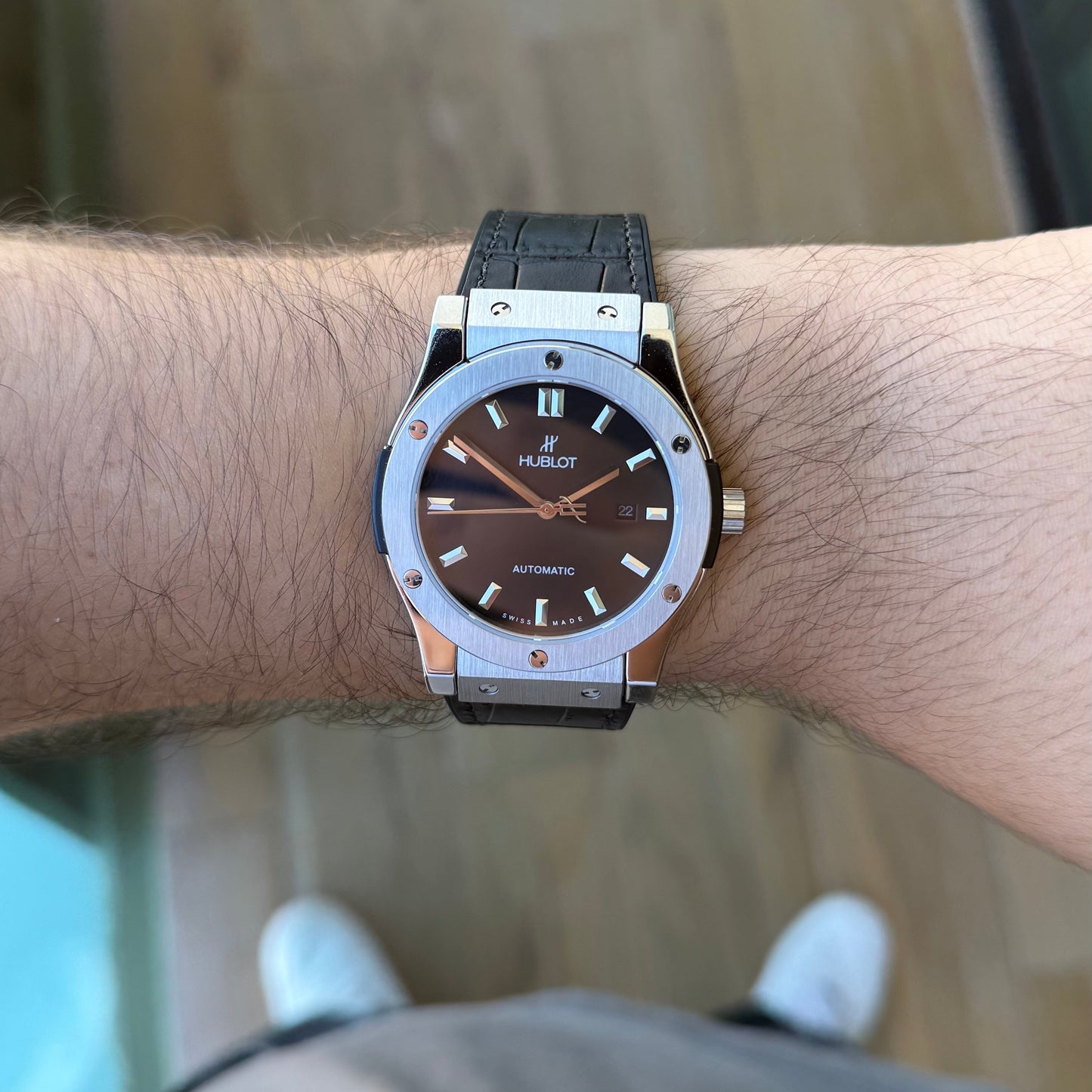 Classic Fusion Steel – Black Dial Leather Strap Tipo Hublot