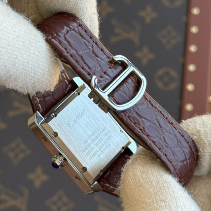 Tank Steel – White Dial Vine Leather Strap