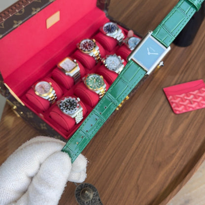 Tank Steel – Green Minimal Dial Leather Strap Type Cartier