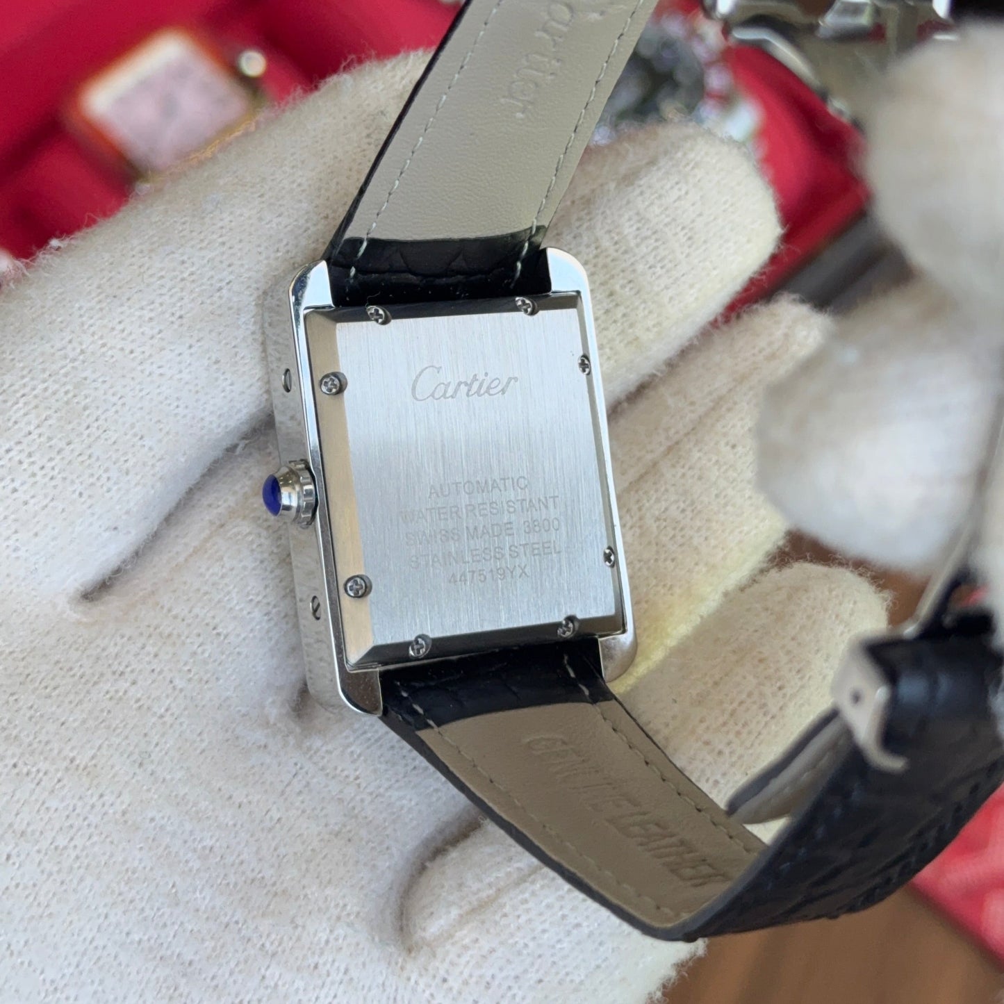 Tank Steel – White Dial Leather Strap Cartier Type