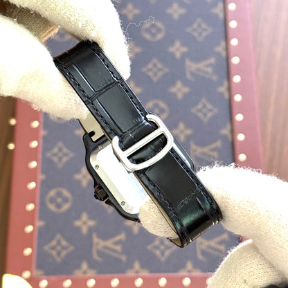 Santos Steel – Black Dial Leather Strap Cartier Type