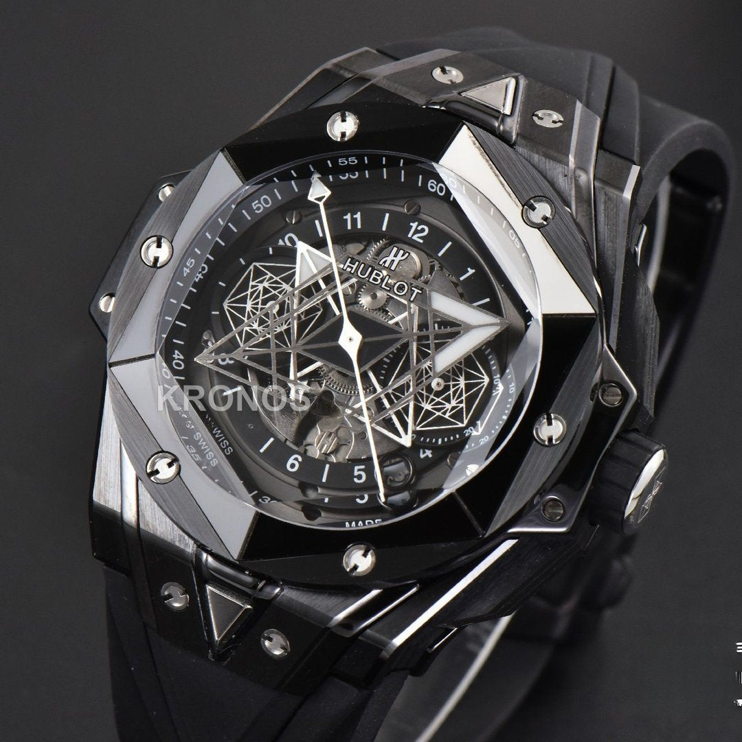 Big Bang Sang Bleu II 45mm Black Ceramic Skeleton Dial Black - Authentic Movement