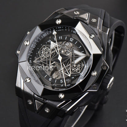 Big Bang Sang Bleu II 45mm Black Ceramic Skeleton Dial Black - Authentic Movement