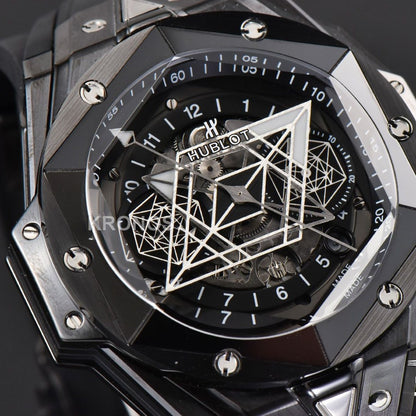 Big Bang Sang Bleu II 45mm Black Ceramic Skeleton Dial Black - Authentic Movement
