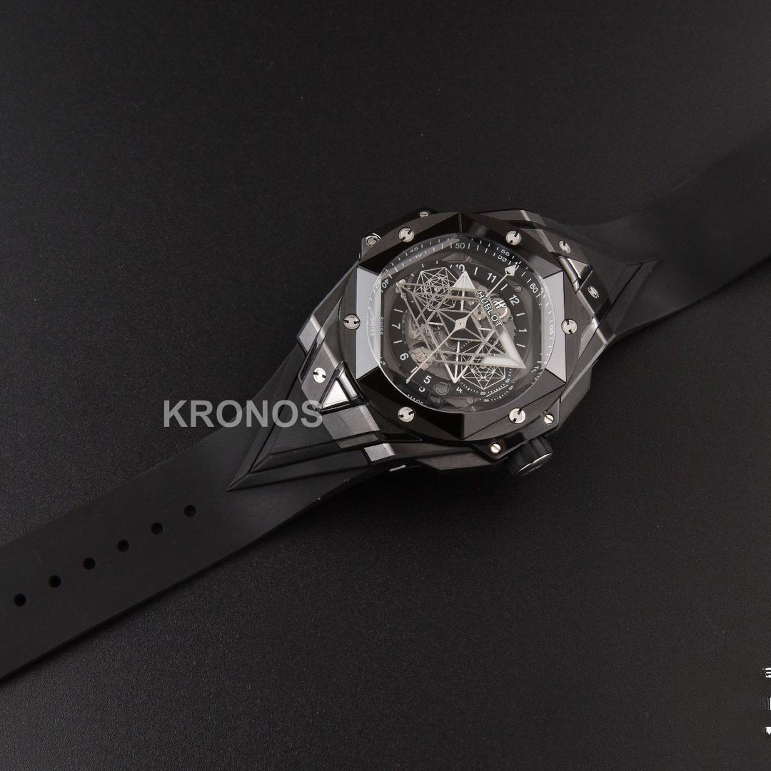 Big Bang Sang Bleu II 45mm Black Ceramic Skeleton Dial Black - Authentic Movement