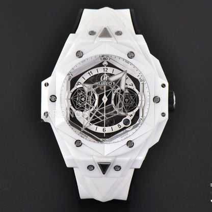 Big Bang Sang Bleu II 45mm White Ceramic Skeleton Dial White A1240 - Authentic Movement