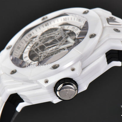 Big Bang Sang Bleu II 45mm White Ceramic Skeleton Dial White A1240 - Authentic Movement