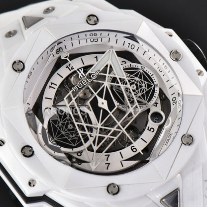 Big Bang Sang Bleu II 45mm White Ceramic Skeleton Dial White A1240 - Authentic Movement