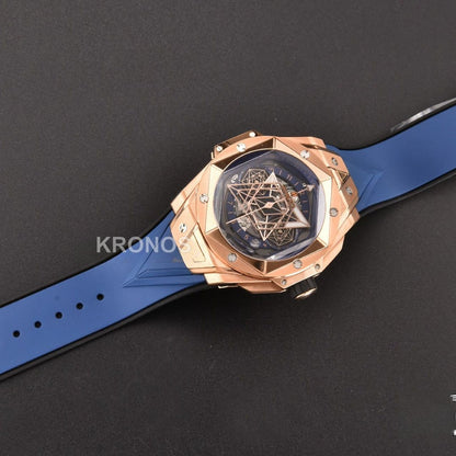 Big Bang Sang Bleu II Chrono 45mm Blue Skeleton Dial Blue Hub1240 - Authentic Movement