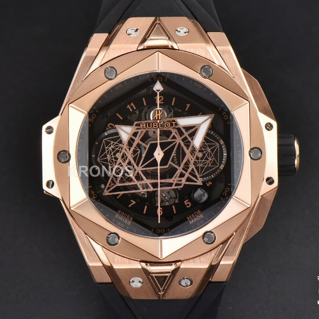 Big Bang Sang Bleu II Chrono 45mm Black Skeleton Dial Black Hub1240 - Authentic Movement