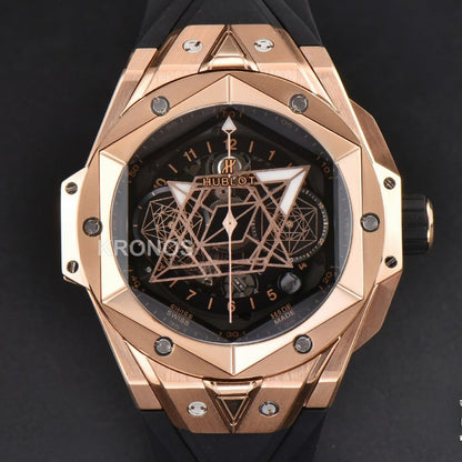 Big Bang Sang Bleu II Chrono 45mm Black Skeleton Dial Black Hub1240 - Authentic Movement
