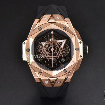 Big Bang Sang Bleu II Chrono 45mm Black Skeleton Dial Black Hub1240 - Authentic Movement