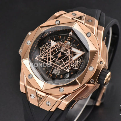 Big Bang Sang Bleu II Chrono 45mm Black Skeleton Dial Black Hub1240 - Authentic Movement