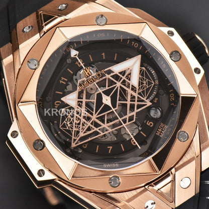Big Bang Sang Bleu II Chrono 45mm Black Skeleton Dial Black Hub1240 - Authentic Movement