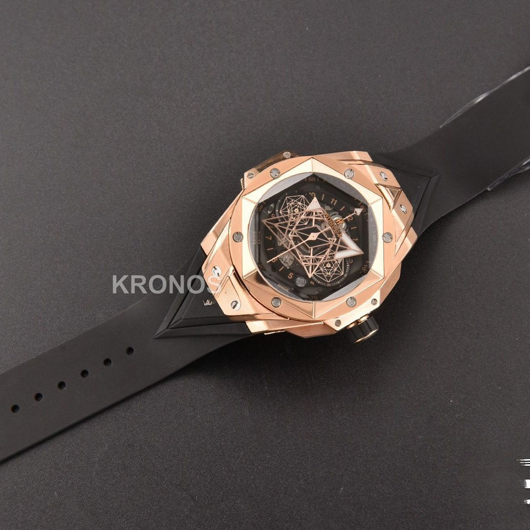 Big Bang Sang Bleu II Chrono 45mm Black Skeleton Dial Black Hub1240 - Authentic Movement