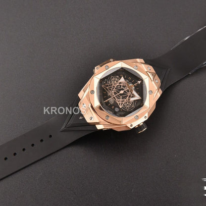 Big Bang Sang Bleu II Chrono 45mm Black Skeleton Dial Black Hub1240 - Authentic Movement