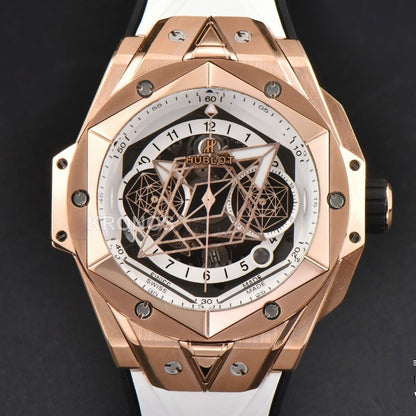 Big Bang Sang Bleu II Chrono 45mm White Skeleton Dial White Hub1240 - Authentic Movement
