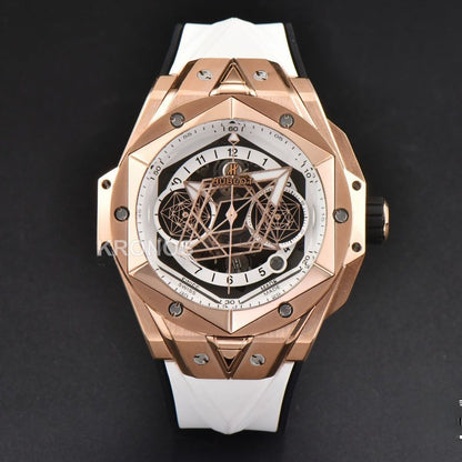 Big Bang Sang Bleu II Chrono 45mm White Skeleton Dial White Hub1240 - Authentic Movement