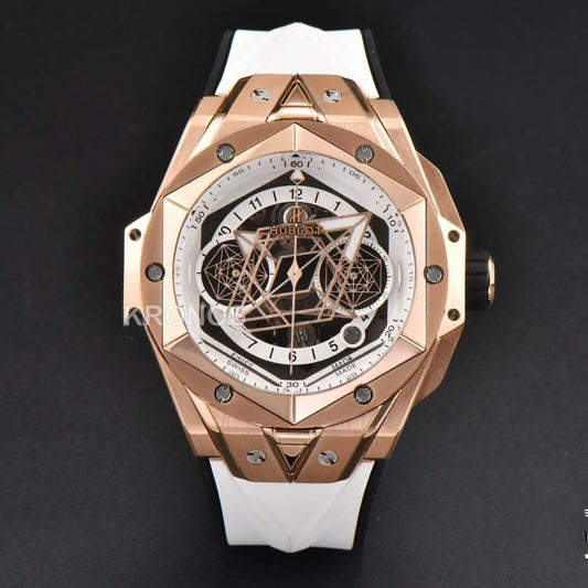 Big Bang Sang Bleu II Chrono 45mm White Skeleton Dial White Hub1240 - Authentic Movement