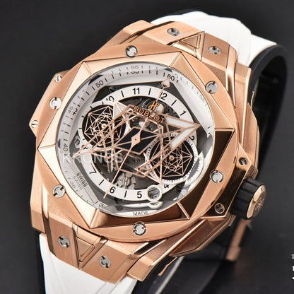 Big Bang Sang Bleu II Chrono 45mm White Skeleton Dial White Hub1240 - Authentic Movement
