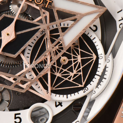 Big Bang Sang Bleu II Chrono 45mm White Skeleton Dial White Hub1240 - Authentic Movement