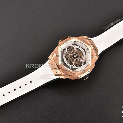 Big Bang Sang Bleu II Chrono 45mm White Skeleton Dial White Hub1240 - Authentic Movement