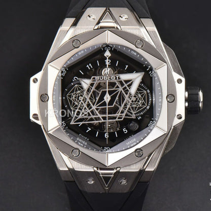 Big Bang Sang Bleu II Chrono 45mm Black Skeleton Dial Black Hub1240 - Authentic Movement
