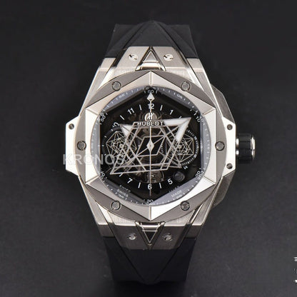 Big Bang Sang Bleu II Chrono 45mm Black Skeleton Dial Black Hub1240 - Authentic Movement