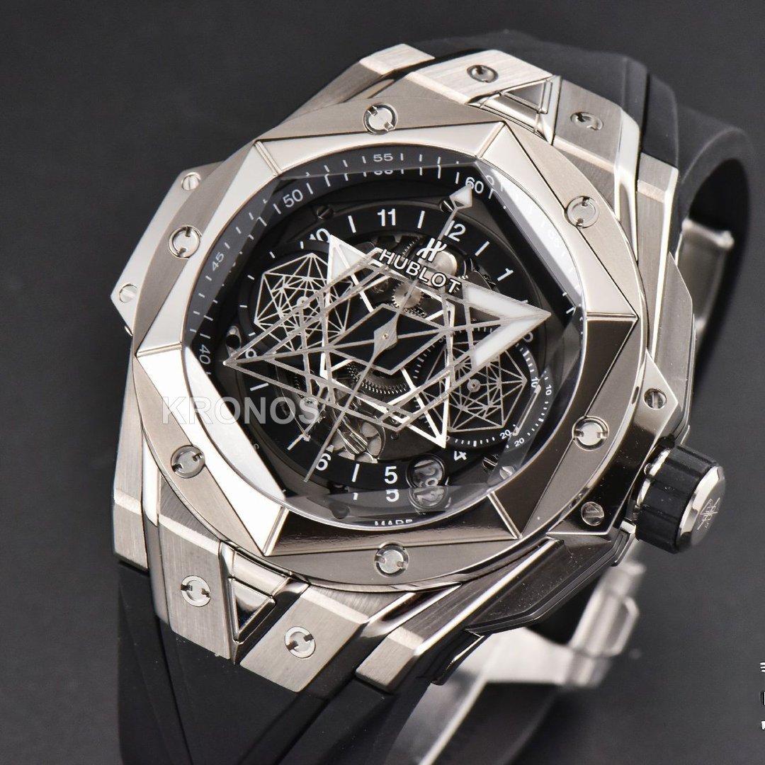 Big Bang Sang Bleu II Chrono 45mm Black Skeleton Dial Black Hub1240 - Authentic Movement