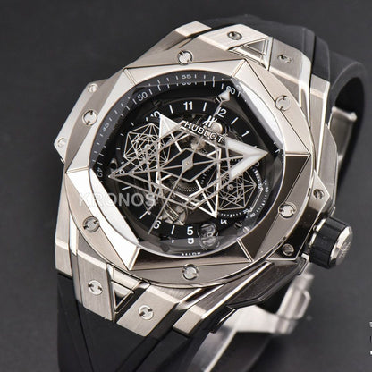 Big Bang Sang Bleu II Chrono 45mm Black Skeleton Dial Black Hub1240 - Authentic Movement