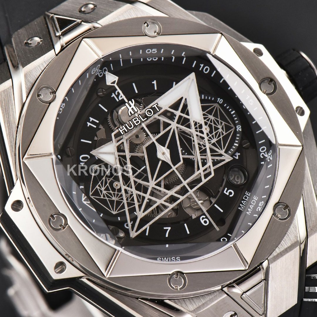 Big Bang Sang Bleu II Chrono 45mm Black Skeleton Dial Black Hub1240 - Authentic Movement