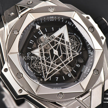 Big Bang Sang Bleu II Chrono 45mm Black Skeleton Dial Black Hub1240 - Authentic Movement