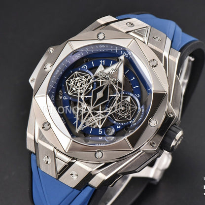 Big Bang Sang Bleu II Chrono 45mm Blue Skeleton Dial Blue Hub1240 - Authentic Movement