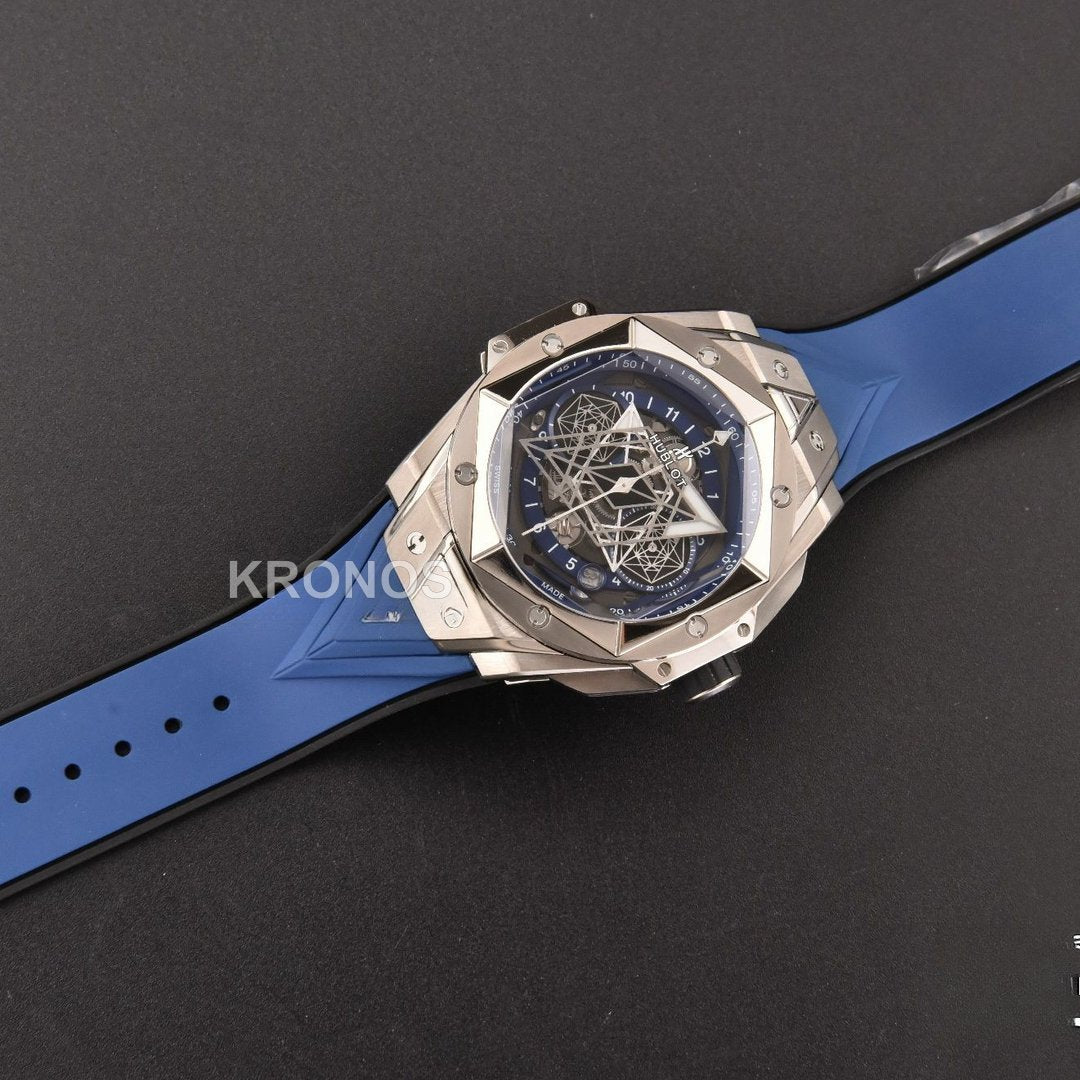 Big Bang Sang Bleu II Chrono 45mm Blue Skeleton Dial Blue Hub1240 - Authentic Movement