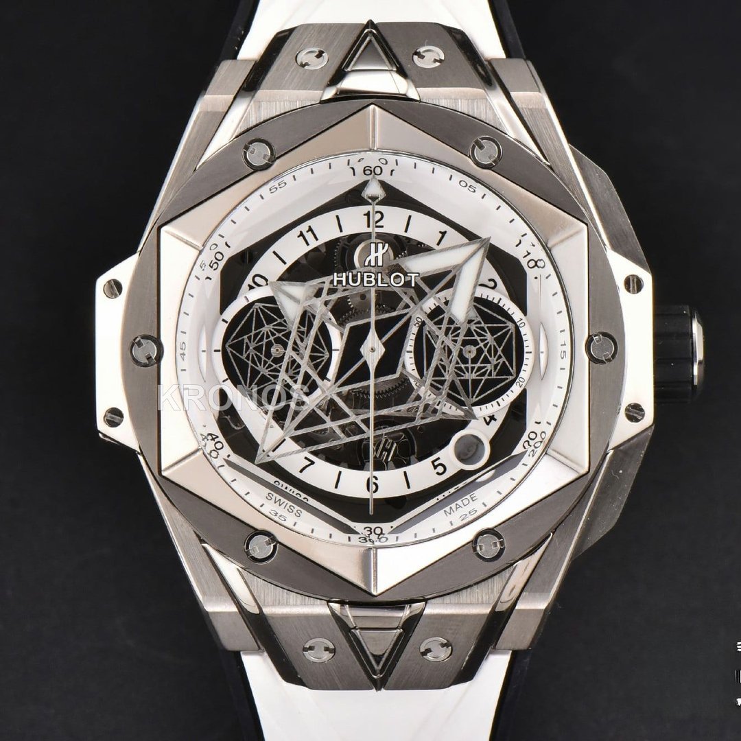 Big Bang Sang Bleu II Chrono 45mm White Skeleton Dial White Hub1240 - Authentic Movement