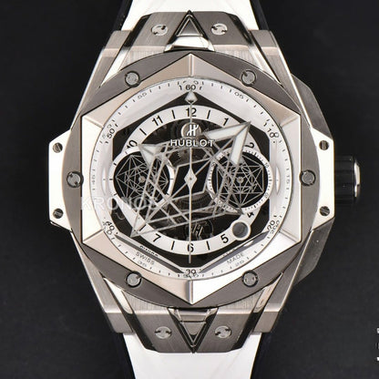 Big Bang Sang Bleu II Chrono 45mm White Skeleton Dial White Hub1240 - Authentic Movement