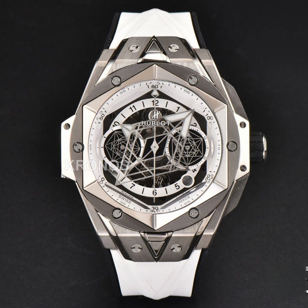 Big Bang Sang Bleu II Chrono 45mm White Skeleton Dial White Hub1240 - Authentic Movement